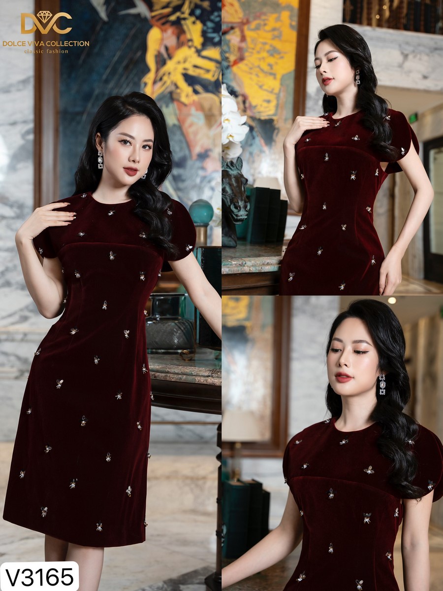 Váy nhung đen 2 dây đính nơ đá thiết kế V3075 Thời Trang Tadi #16 Váy nhung đen 2 dây đính nơ đá thiết kế V3075 Thời Trang Tadi